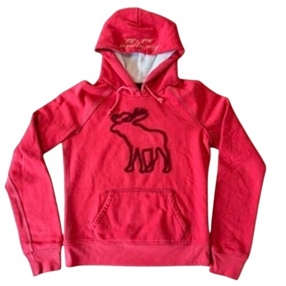 Y2K Abercrombie & Fitch Moose Waffle-Lined Hoodie L Red Heavyweight Streetwear